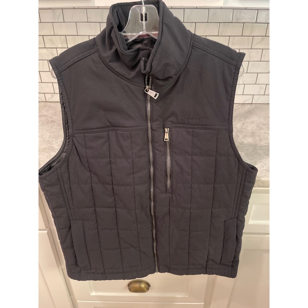 Orvis Vest Mens Medium Black Classic Collection Quilted Puffer Full Zip 1174138